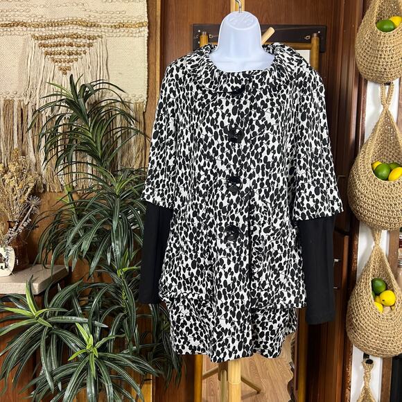 Joseph Ribkoff Vintage Jacket 10 Black White Convertible Sleeve Mod Floral Retro - Picture 1 of 16